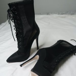 PRETTYLITTLETHING BLACK MESH LACE  UP BOOTS
